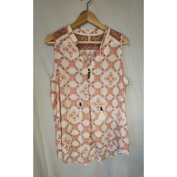 XHILERATION White and Red Sleeveless Boho Top with Tassels and Lace Size XXL - Picture 1 of 6